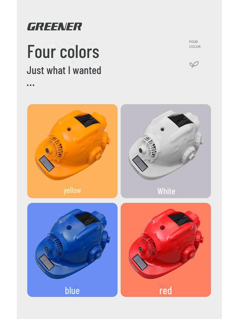 Green Forest Solar-Powered Safety Helmet: Dual Fans, Bluetooth, Light, Sunshade for Construction