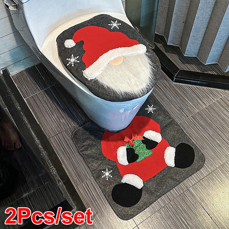 2PC/Set Santa Toilet Seat Cover Christmas Decorations Rug Set Christmas Mats Creative Red Green Gift Multiple Options Available