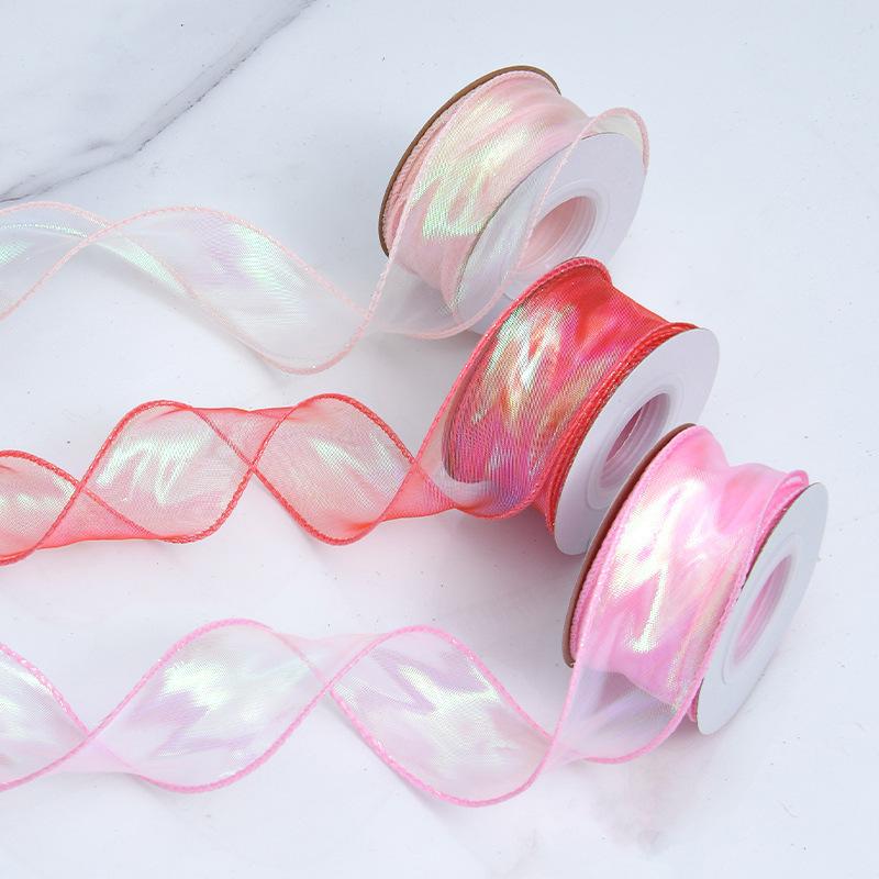 Elegant Multifunction Flat Seven-color Laser Fishtail Yarn Colorful Ribbon Hairpin Headdress Bow Flowers Cake Decorative Materials Home Decoration