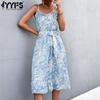 Women's Fashion Summer Spring Solid Color Print Sleeveless U-Neck High Waist Casual Dresses