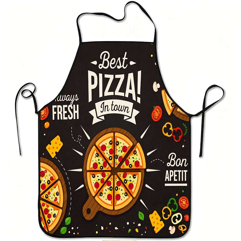 Best Pizza In Town Apron - Fresh Italian Food Graphic Linen Bib for Chef Cooking Baking Kitchen Gift