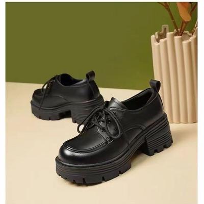 Женские весенние лоферы на платформе со шнуровкой, черные, 2025 - Увеличивающие рост, милый корейский и британский повседневный стиль
