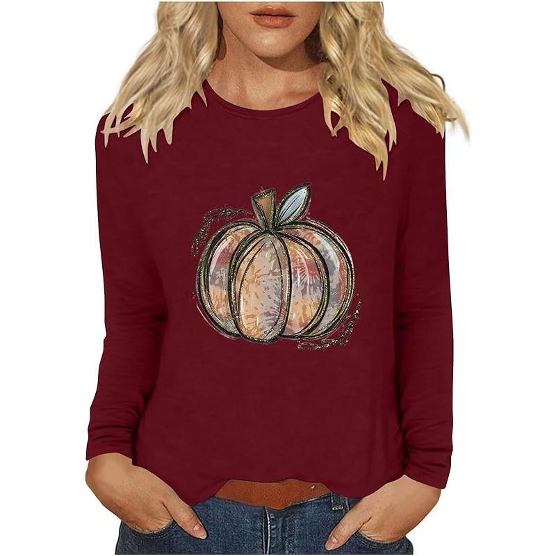 С Днем благодарения, стильный топ с длинными рукавами и рисунком тыквы 2024 года, женская осенняя рубашка с круглым вырезом, подарок