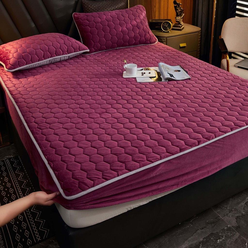 Плюшевый утолщенный стеганый наматрасник, теплый мягкий кристаллический бархатный стеганый матрас King Queen, простыня, не включая наволочку