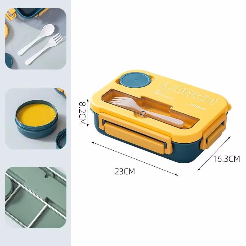 Student Lunch Box Double-layer Portable Compartment with Lids Leak-Proof Microwave Food Storage Carrying Handle Bento Boxes