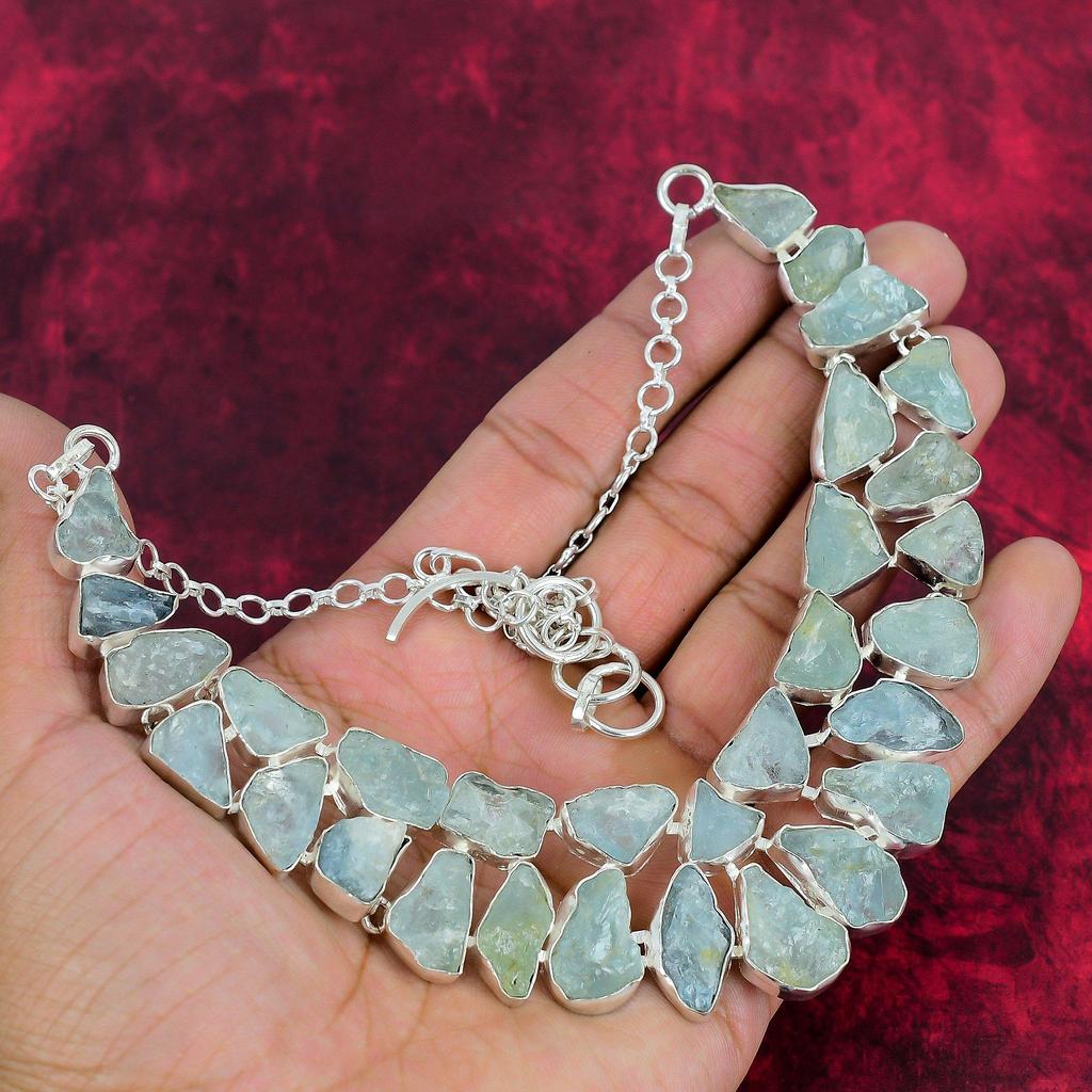Rough Aquamarine Necklace Jewelry, 925 Solid Sterling Silver Necklace Adjustable Chain Necklace, Real Gemstone Handmade Jewelry Gift For Wife