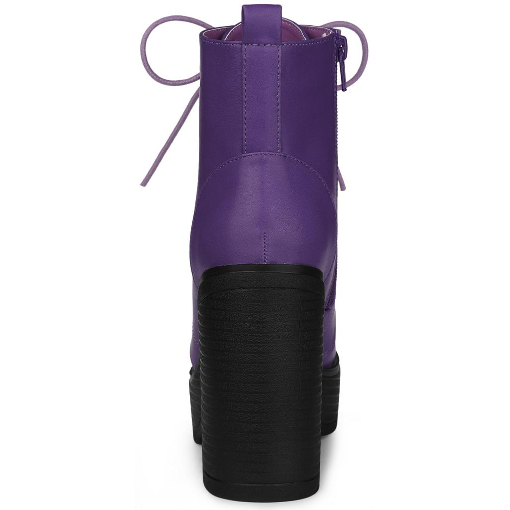 Allegra K Lace-Up Ankle Boots with Platform and Thick Heel, Perfect for Parties and Halloween, Purple, Size 24.0cm