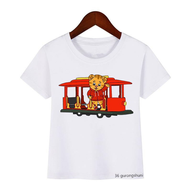 Модная детская футболка, милая футболка с мультяшным принтом Daniel Tiger's Neighborhood для мальчиков, летние футболки в стиле Харадзюку для девочек, белые топы