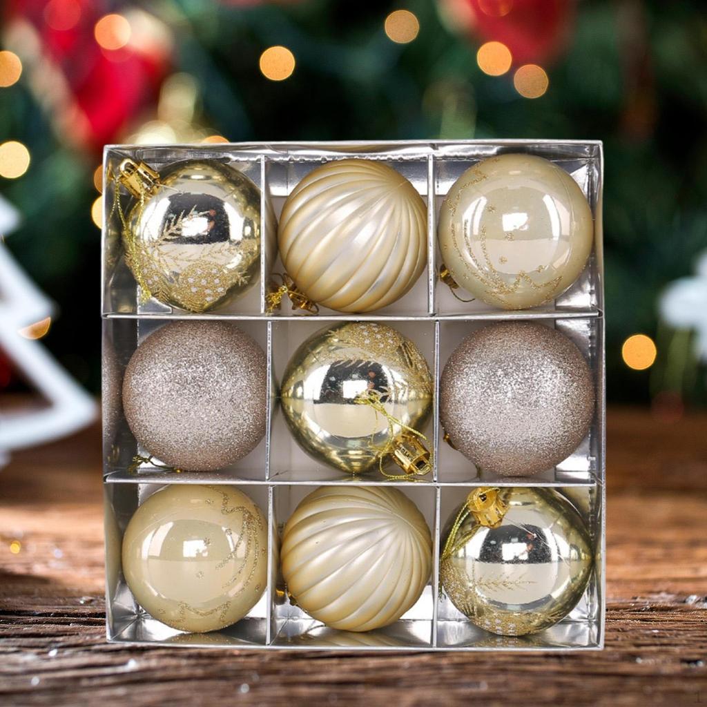 9 Pieces Christmas Ball Ornaments Tree Decorations 2.36" Round Shaped for Indoor