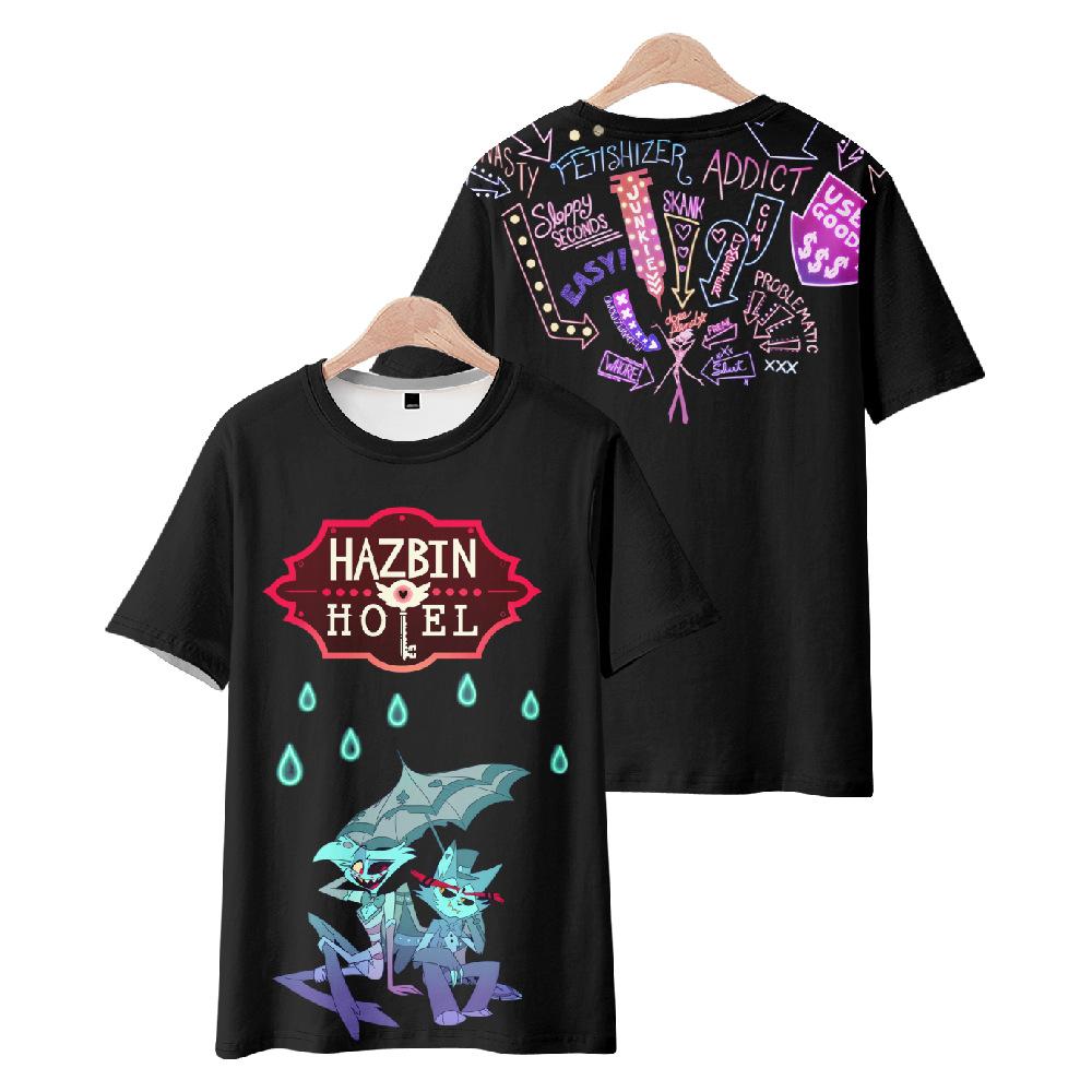 Hazbin Hotel Аниме Женские Мужские Футболки Мультяшный Принт Круглый Вырез Оверсайз Короткий Рукав Модная Мужская Одежда Уличная Одежда