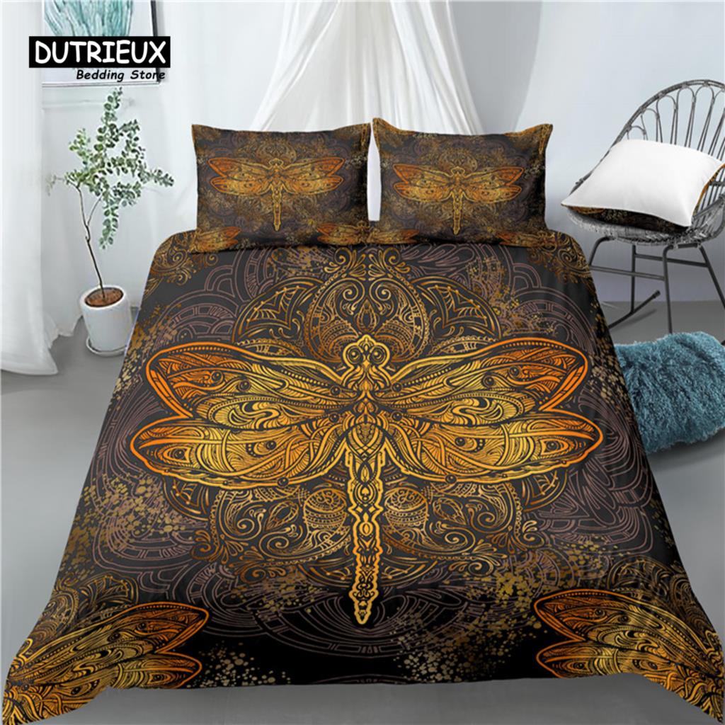 Home Living Luxury 3D Dragonfly Print 2/3Pcs Comfortable Duvet Cover PillowCase Bedding Sets EU/US/AU Size