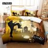 Комплект постельного белья Kung Fu Duvet Cover King Size Sunset Martial Art Men Silhouettes Комплект постельного белья для подростка из полиэстера, спортивная тема, пододеяльник
