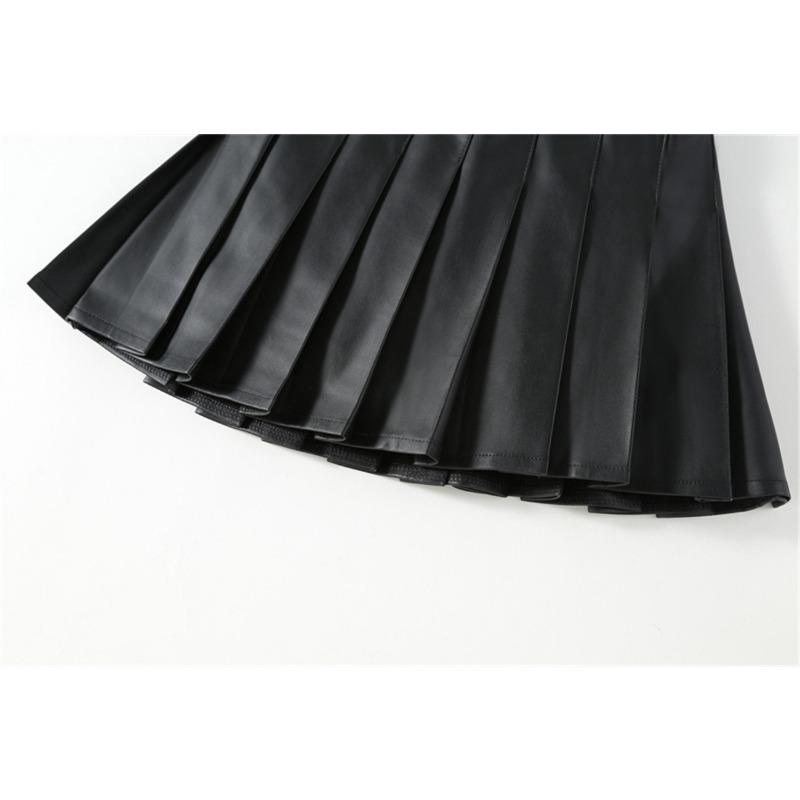 Girls Leather Skirt Black High Waist A-Line Pleated Skirt for Kids Fashion All-match Slim Teen Children Group Dance Skirt 3-16 Y