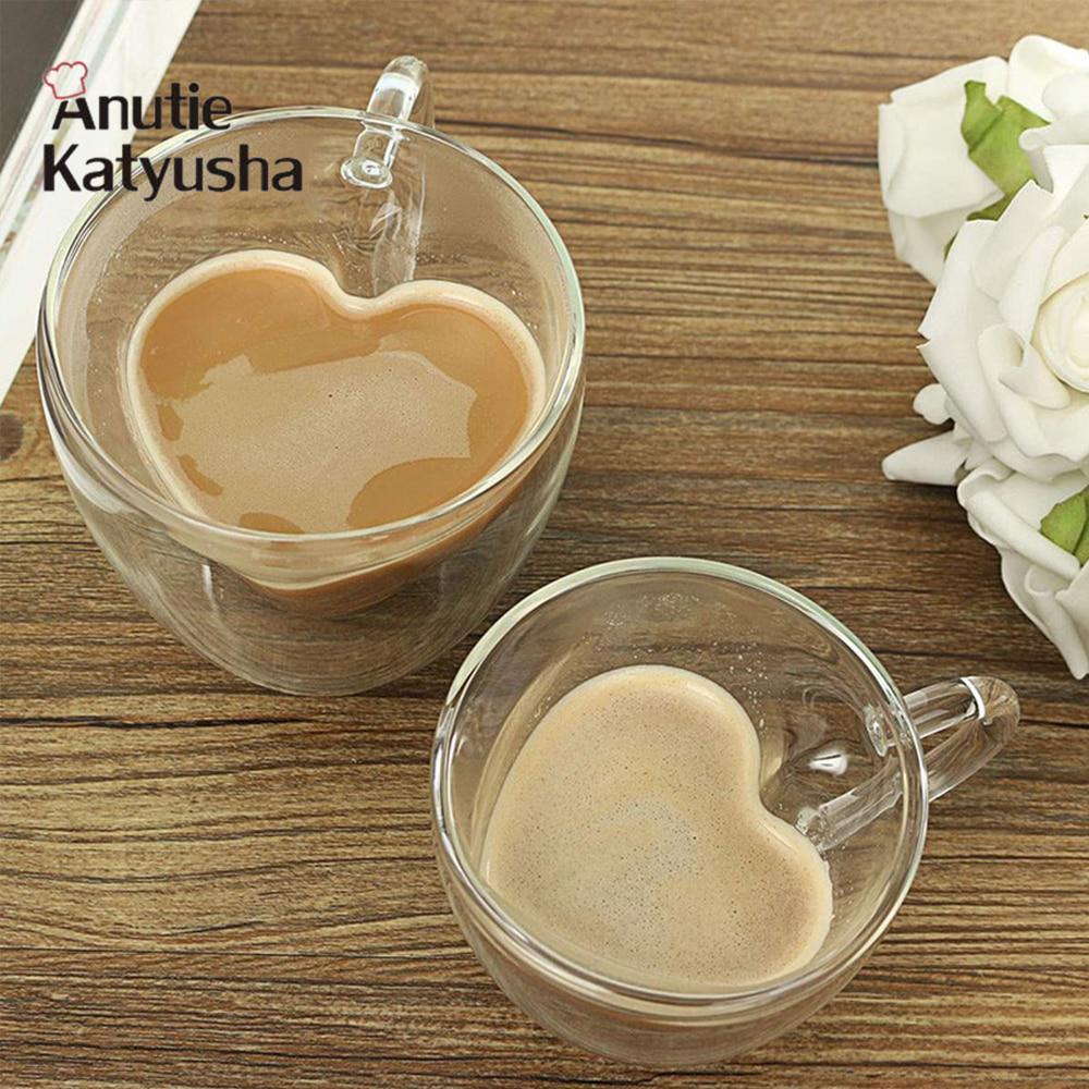 Термостойкая кофейная чашка с двойными стенками, прозрачное сердце в форме любви, стеклянная кружка для молока, сока, чая