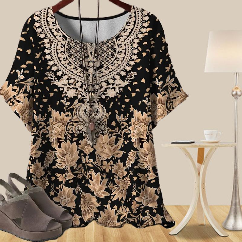 Женская повседневная свободная весенняя рубашка, женские топы с коротким рукавом в этническом стиле в стиле ретро с принтом