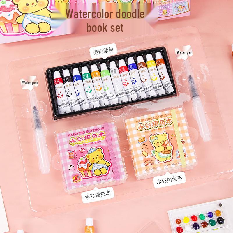 Wheat Youth Watercolor Fish Stationery Set: Gift Box for Students with Notebook and Tools