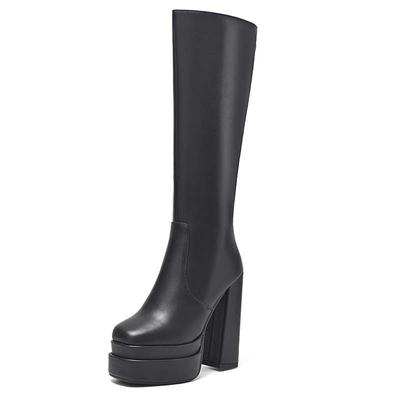 Осенне-зимняя обувь из коровьей кожи на очень высоком каблуке, размер 46, кожаные ботинки на платформе, женские теплые сапоги до бедра