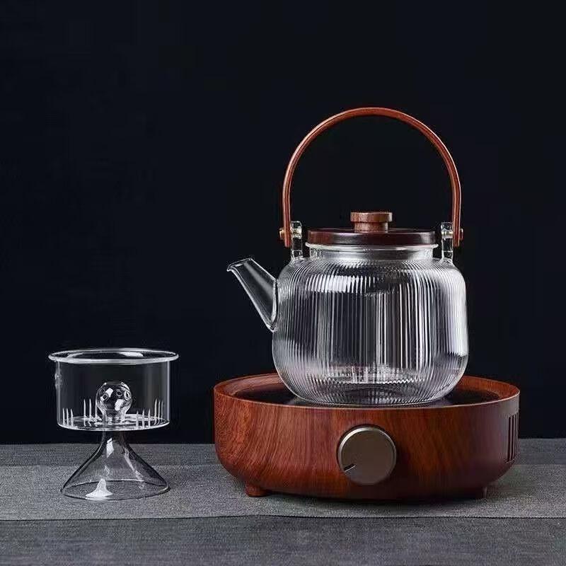 Стеклянный чайник Shangqi с ручкой из грецкого ореха