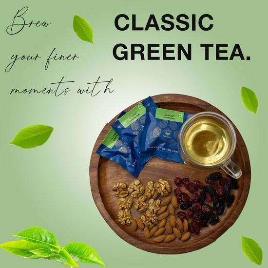 TEA SENSE Классический зеленый чай | 15 шт | Чайные пакетики в форме пирамидки в герметичных пакетиках | Можно заваривать повторно