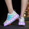 Четырехколесные детские туфли Heely с колесами, спортивная обувь с зарядкой через USB, светодиодная спортивная обувь для девочек, роликовые коньки