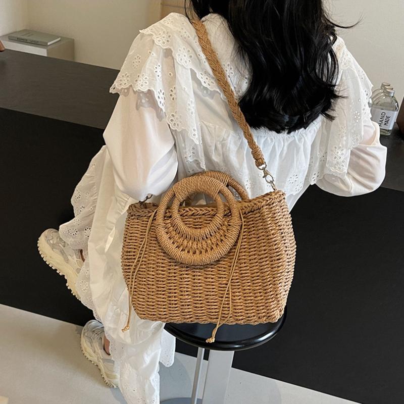 Соломенные сумки через плечо для женщин, летняя повседневная плетеная сумка через плечо, дорожная корзина, пляжная сумка, женский кошелек и сумки из ротанга