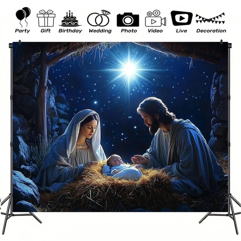 Classic Nativity scene Christmas photography background - Religious festival background Christmas decoration polyester