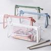 Simple Transparent Color Pencil Case Large Capacity Pen Bag TPU Waterproof Storage Pouch for School Stationery