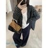 Wear a Lazy Style Versatile Striped V-neck Cardigan Jacket In Early Autumn, Femininity Large Size Loose Button Top