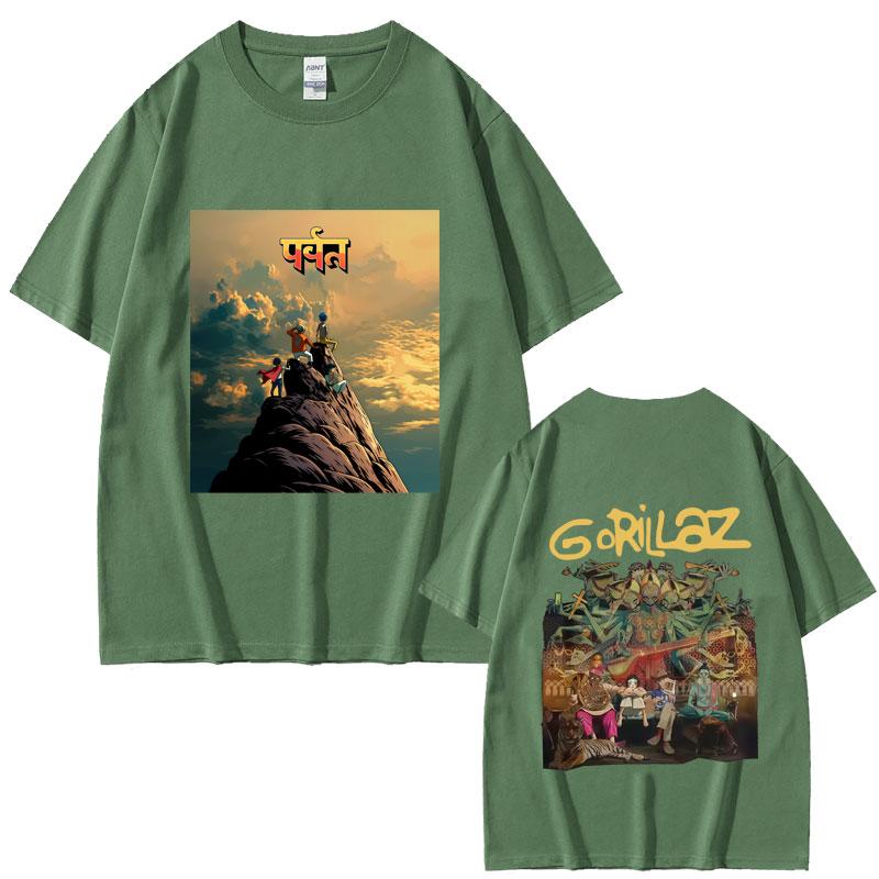 Rock Band Gorillaz The Mountain Tour 2026 Tshirt Unisex Women Vintage Soft Cotton T Shirts Male Casual Oversized Crewneck Tshirt