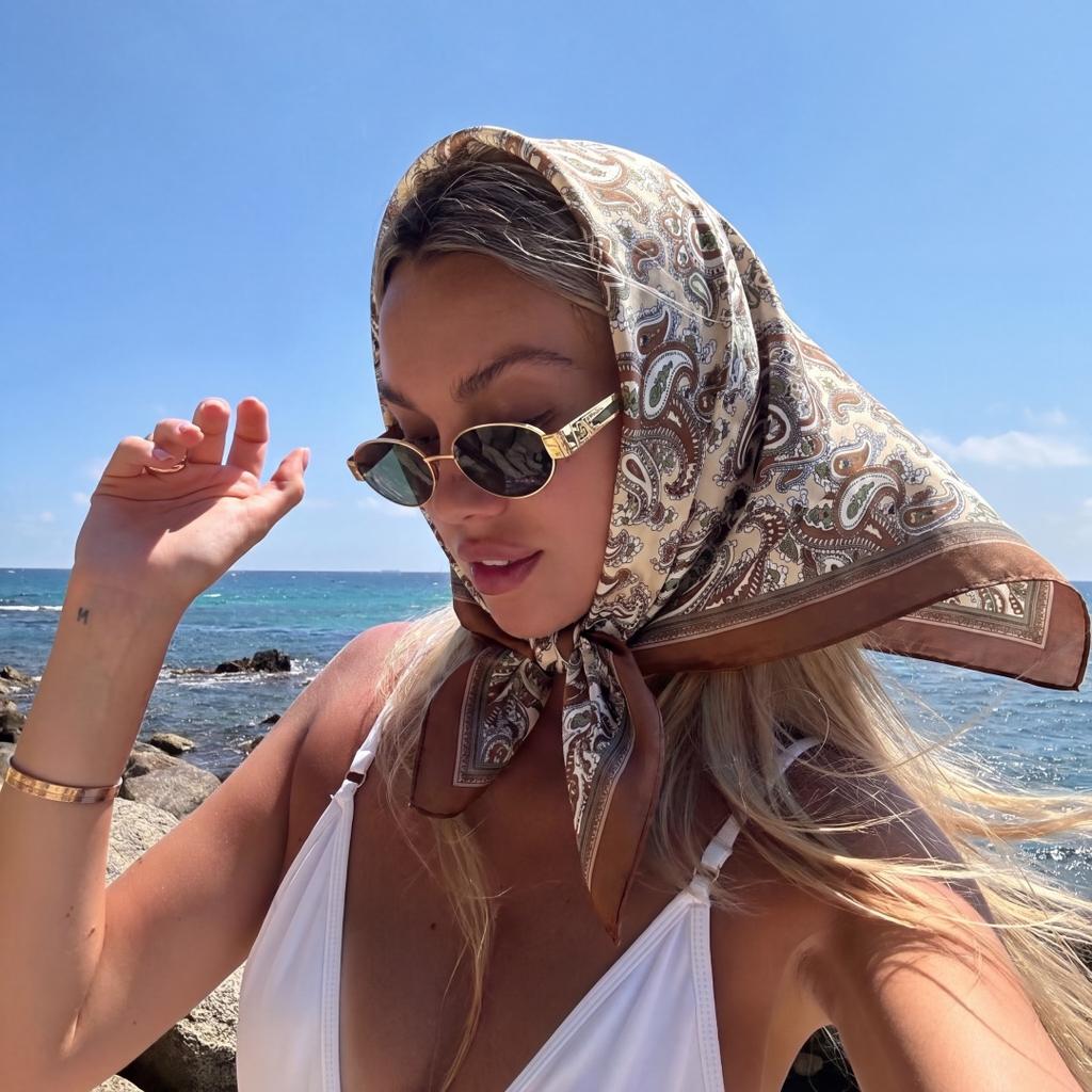 Print Scarf Square Hijab Handkerchief Bandana Headscarf Silk Scarves Woman Luxury Female Windproof Shawl Turban