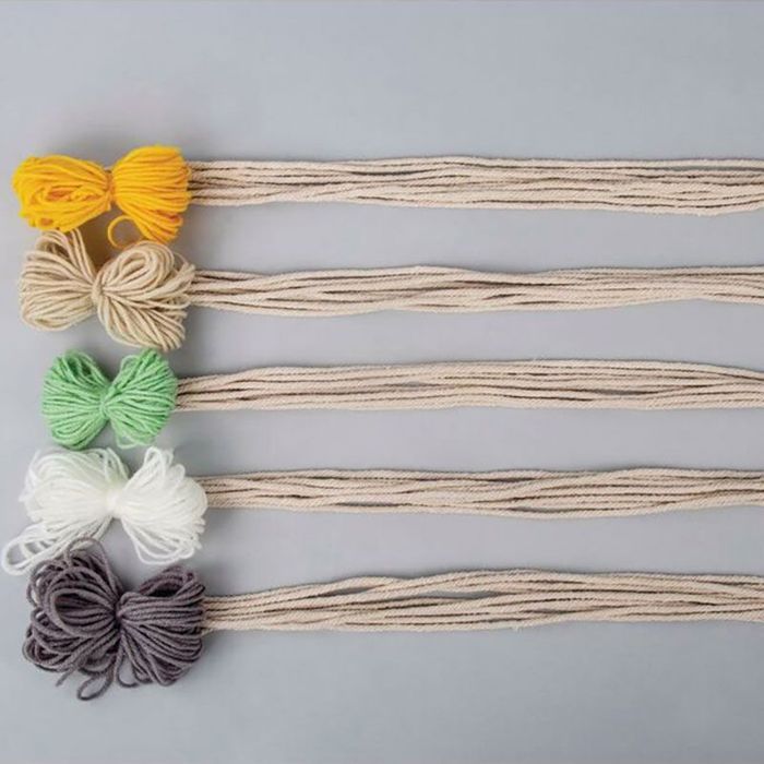RAYHER Kit macramé Arc-en-ciel 25 x 20 cm - corde coton et laines multicolores, perle bois