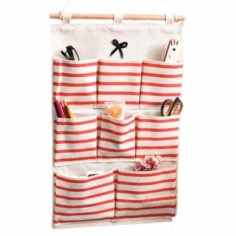Striped Hanging Storage Bag 6/8 Pockets Multi-Pocket Organizer Dormitory Storage