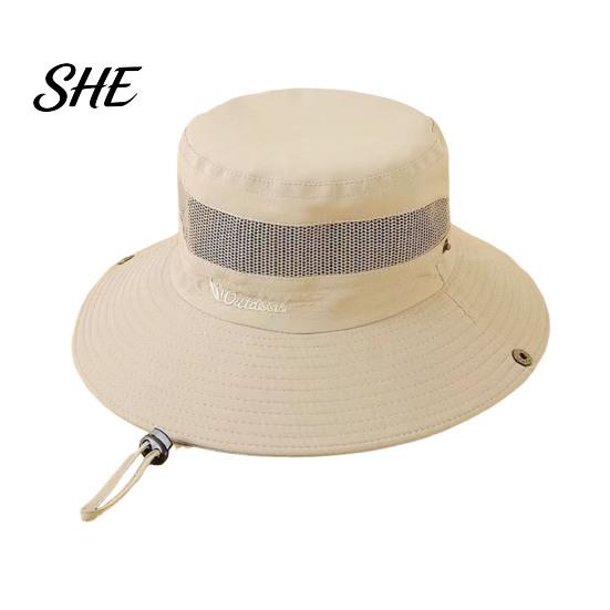 Foldable Travel Hat for Vacation Summer Mesh Spliced Bucket Men Women, Extra Wide Brim Sun Outdoor Hiking with Adjustable Drawstring, Portable