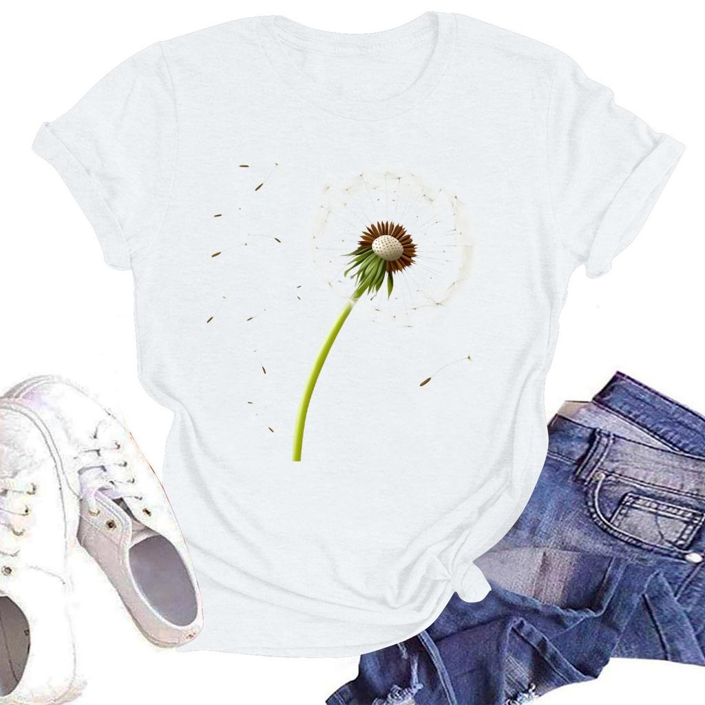 Женская повседневная свободная футболка с принтом, круглый вырез, пуловер, короткий рукав, топ