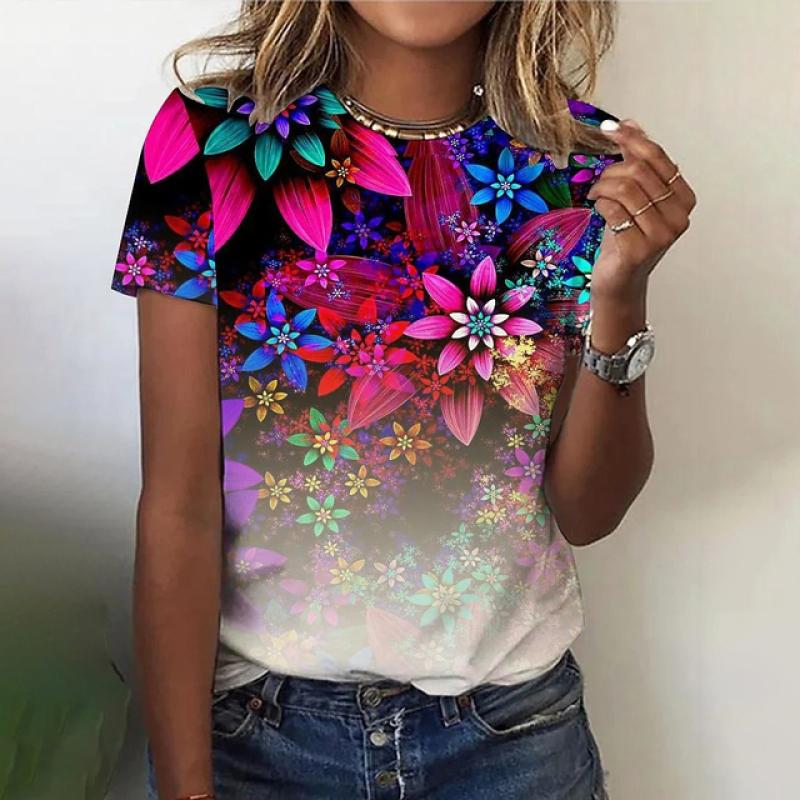 Fashion Tops For Woman Tees 2024 Summer Women Shirt 3D Floral Print Short Sleeve Female T-shirts Plus Sized Women's Y2k Clothing
