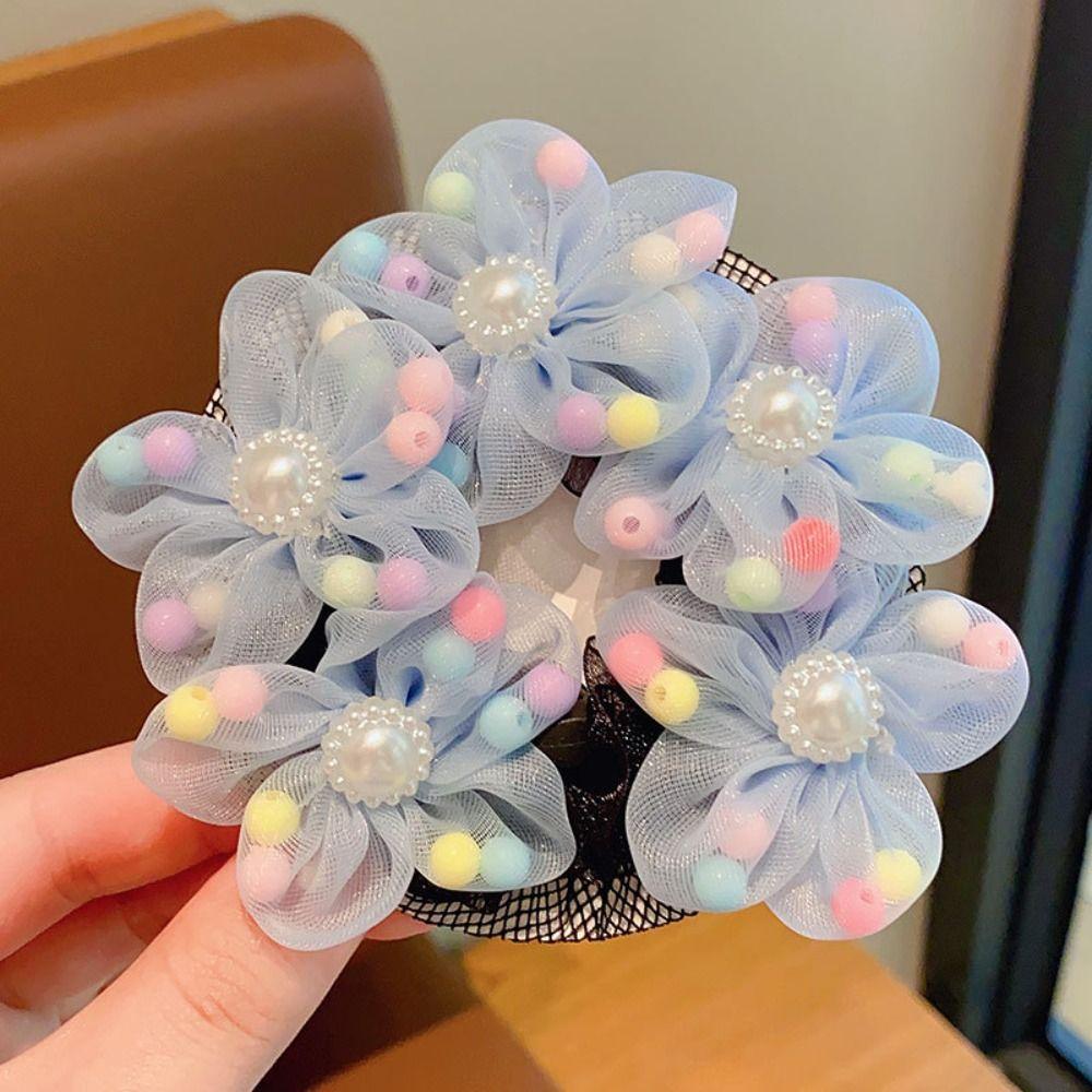 Mesh Flower Hair Net Rainbow Ballet Bun Snood Fashion Children Bun Net  Party