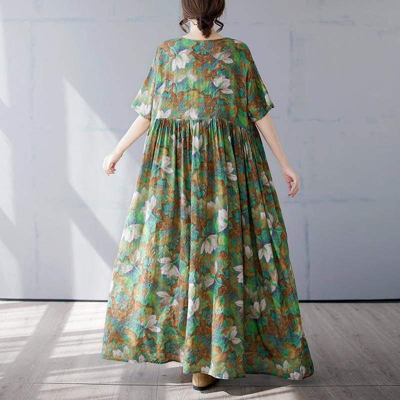 Dimanaf 2025 Лето Плюс Размер Платье Базовое Женское Винтажное Новое Повседневное Свободное Длинное Платье с Цветочным Принтом Макси