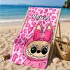 Custom Name Beach Towel Pink Labubu Cute Theme Microfiber Beach Towel, Lightweight for Summer Travel, Swimming Pool Fan Birthday Gift