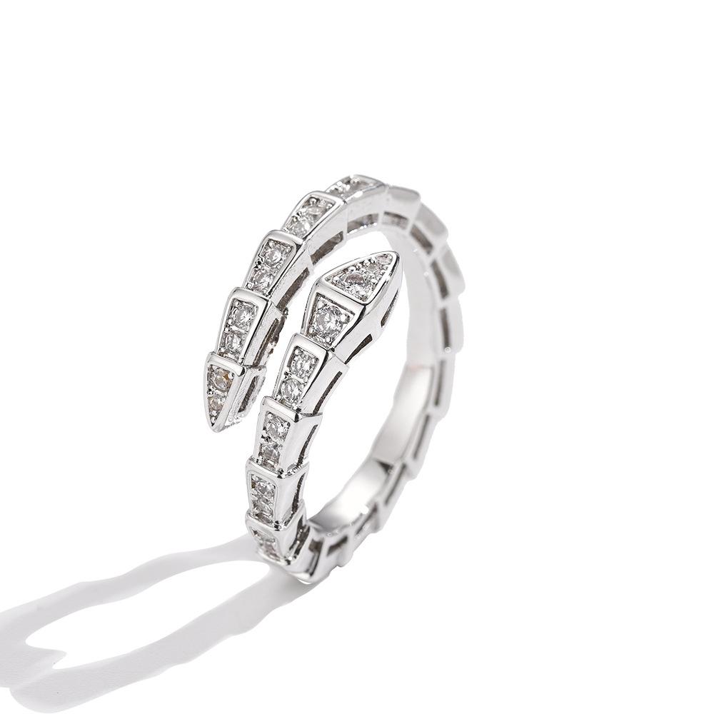 2025 popular micro-inlaid zircon full diamond snake bone ring versatile non-fading index finger ring