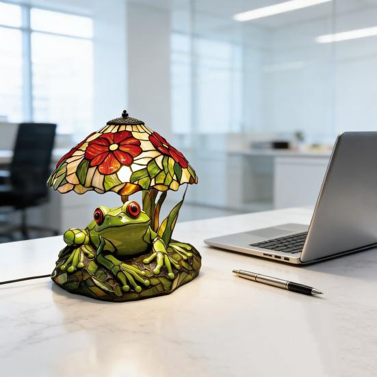 Настольная лампа Yousheng Лягушка и цветок Ручная работа Декор из смолы с теплым свечением Декоративный ночник для спальни гостиной Милый декор для дома на тему животных