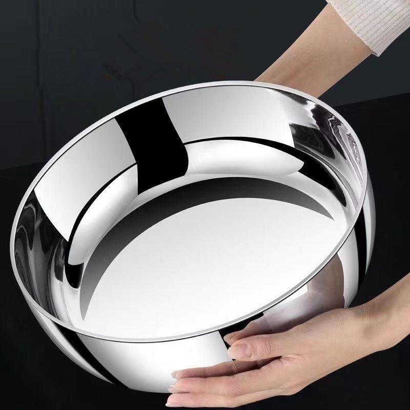 Golden Silver Stainless Steel Round Kitchen Cooking And Baking Kneading Bowl Rust-Resistant For Kneading Dough Serving Noodles