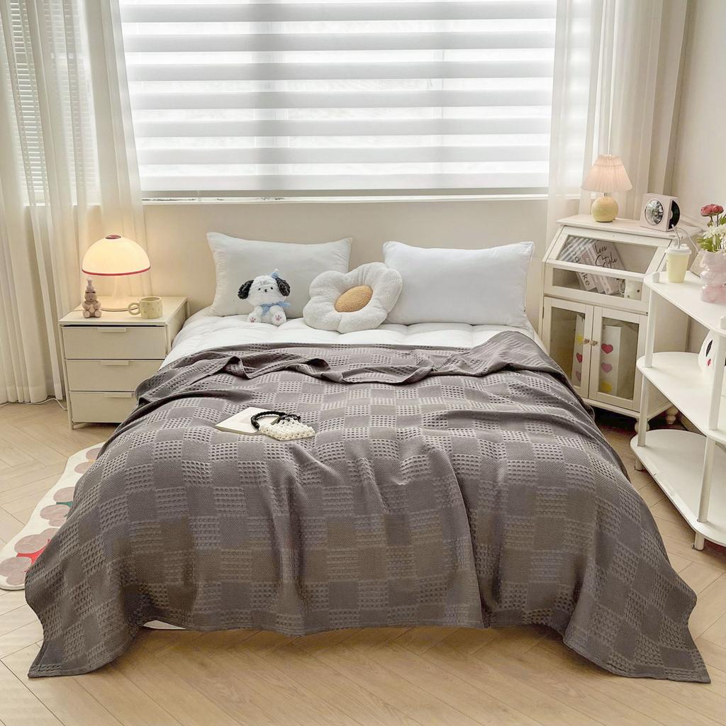 Thin Waffle Cotton Blankets for Beds Summer Towel Quilts Bed Cover Adults Students Dormitory Bedspread Plaid Sofa Throw Blankets