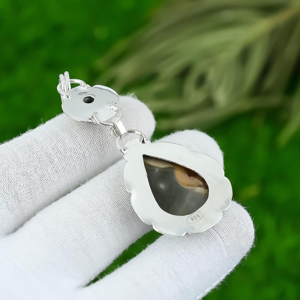 Natural Polychrome Jasper Gemstone Pendant Green 925 Sterling Silver Jewelry