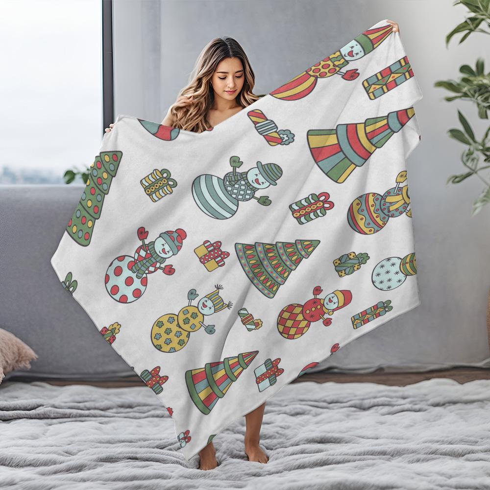 Cozy Throw Blanket Cute Snowman Pattern Winter Home Decor Soft Warm Flannel Blanket Gift Idea Christmas Holiday Festive Design