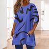 3/4 Sleeve Pocket Tops For Women T-Shirt Casual Print Mid-length Tops T Shirt Round Neck Pullover  Blouse