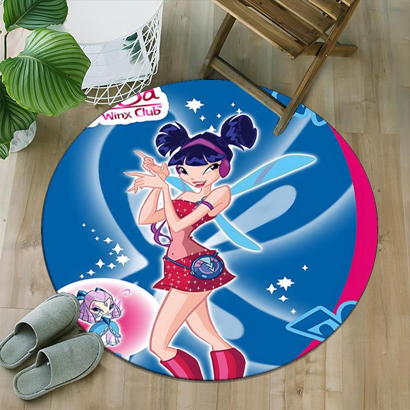 1pc Winx Club Carpet, Round Rug, Comfortable, Suitable for Entryways, Living Rooms, Office, And Bedrooms, Christmas Decoration