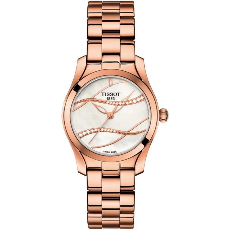 Женские часы T-Wave: Элегантные роскошные часы из нержавеющей стали цвета розового золота с бриллиантами, подходят для повседневного ношения, для бизнеса, T112.210.33.111.00
