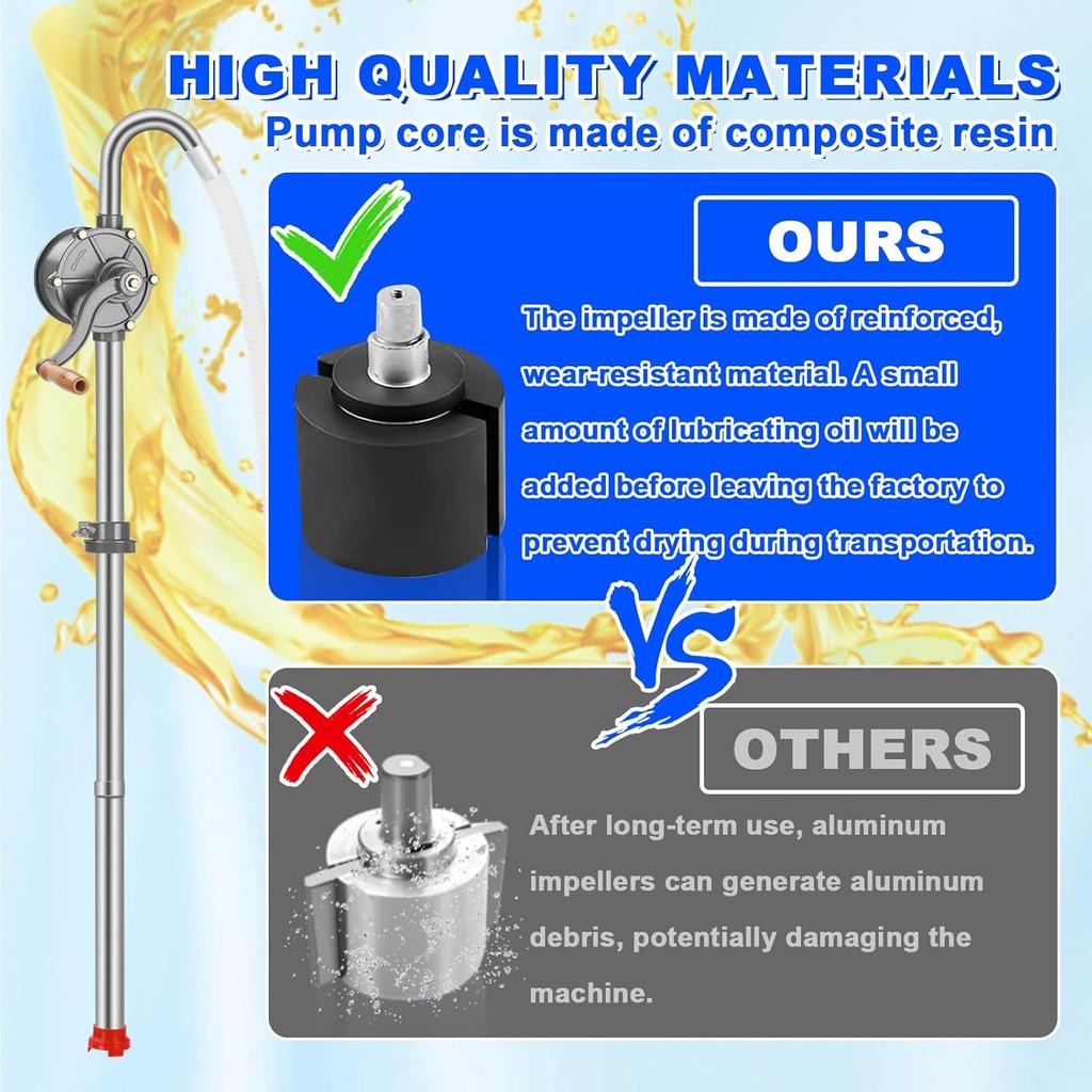 Бочковой насос 55 галлонов, Роторный полностью алюминиевый ручной насос для перекачки для бочек 5-55 галлонов Масло Дизель Керосин
