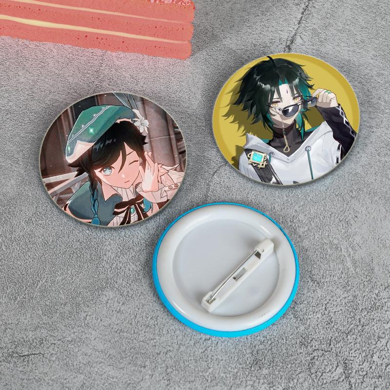 Значок Genshin Impact Game Anime Girl Hu Tao/Venti/Jean, 58 мм, круглая брошь для рюкзака, одежды, аксессуаров, ювелирных изделий, подарков