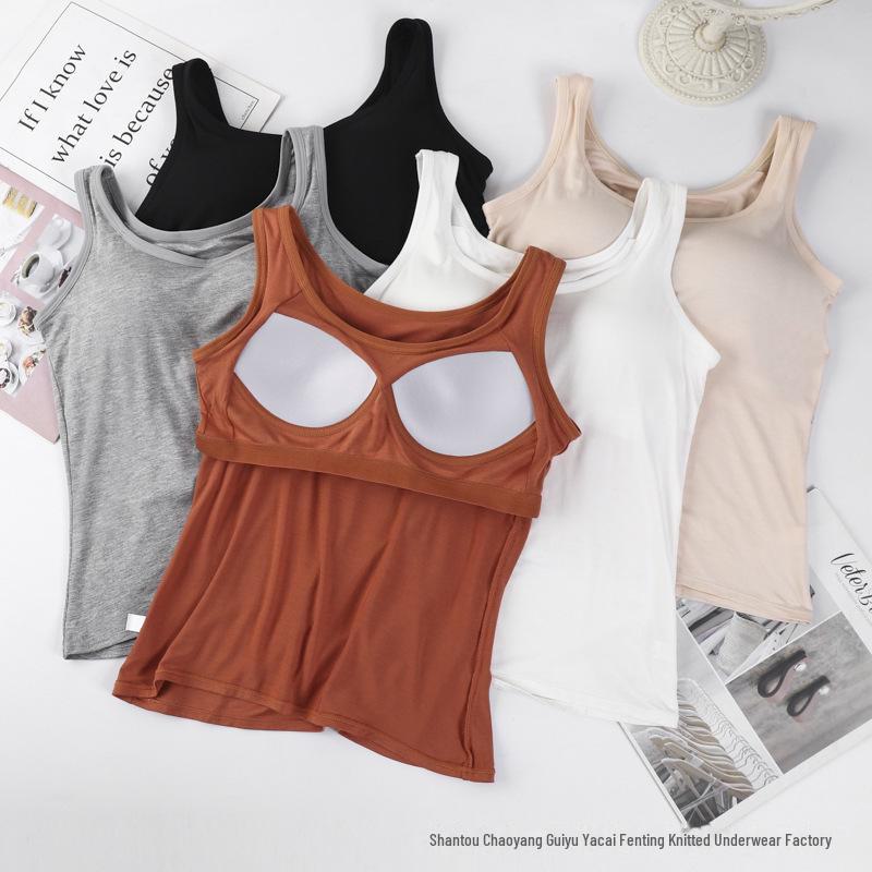 Women's Modal Sports Vest with Built-in Bra and Chest Pad - No Steel Ring, Anti-Exposure Design